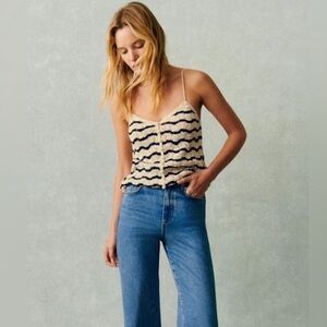 Sezane Francisco Top Size M Ecru Marine Striped Fisherman Tank